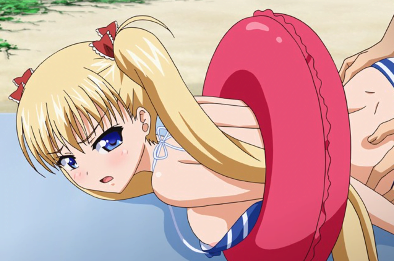 ツインテールでロリJKの義娘がビキニ姿で寝ているところ、ローションを垂らして横乳を揉み、大人肉棒をJK肉膣に挿入